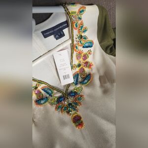 French Connection White Dress with Multicolor Embroidery- BRAND NEW WITH TAGS